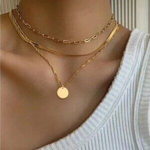 Gold Plated Stainless Steel Moon 1pc Multi Layered Necklace